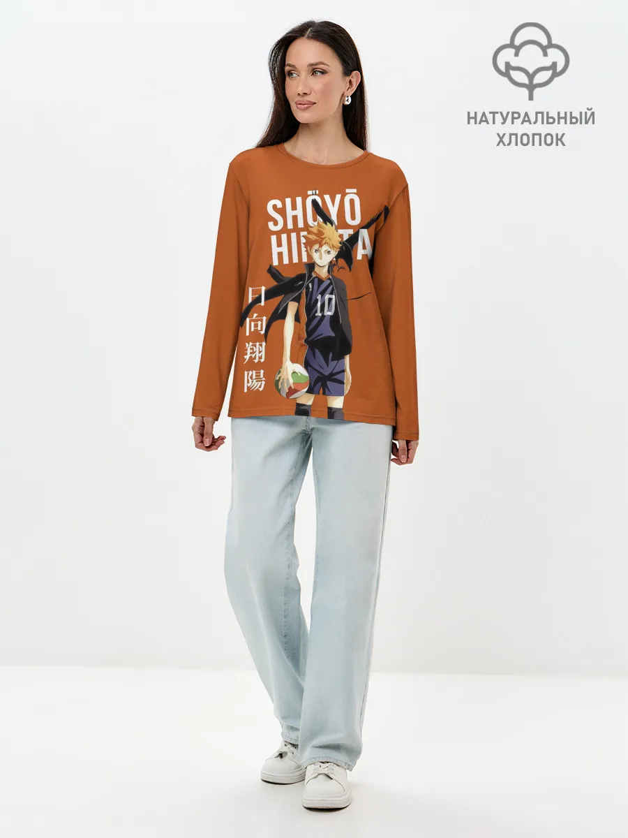 Лонгслив женский. Хлопок / Шоё Хината иероглифы Haikyuu!!