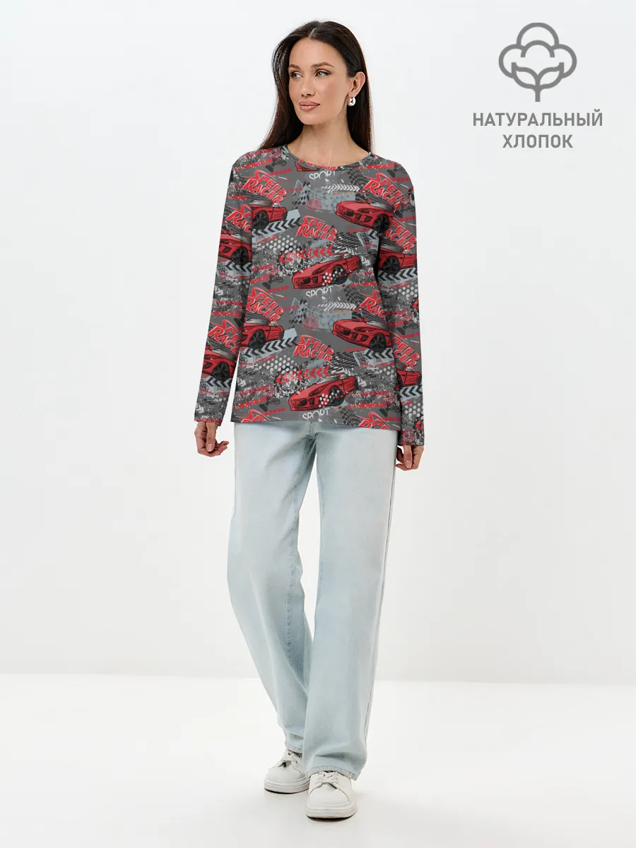 Лонгслив женский. Хлопок / Гоночная машина