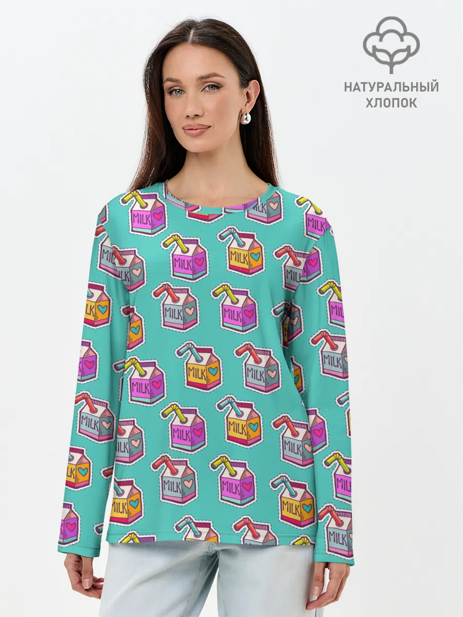 Лонгслив женский. Хлопок / Коробки молока MILK