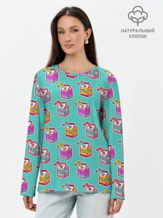 Лонгслив женский. Хлопок / Коробки молока MILK