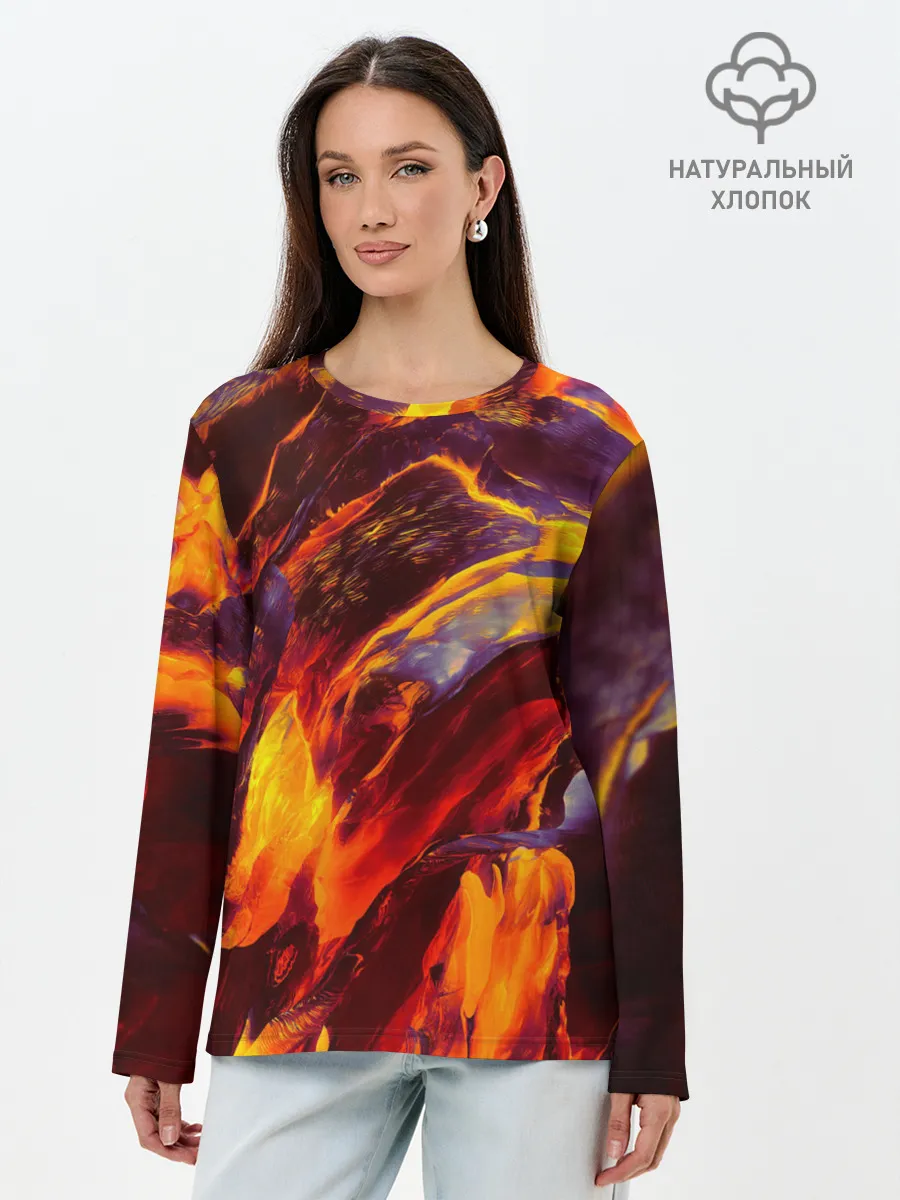 Лонгслив женский. Хлопок / ОГНЕННЫЙ ГРАНЖ | FIRE GRUNGE
