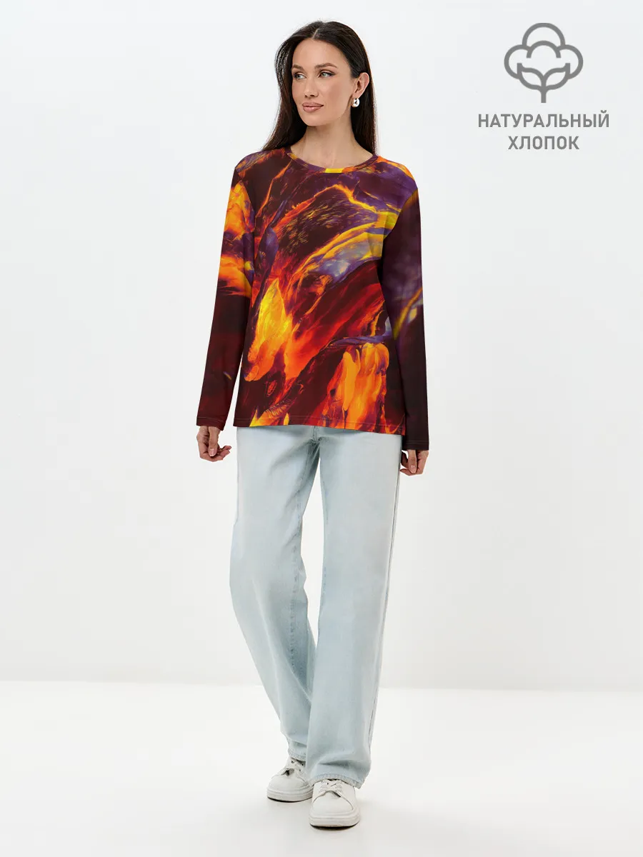 Лонгслив женский. Хлопок / ОГНЕННЫЙ ГРАНЖ | FIRE GRUNGE