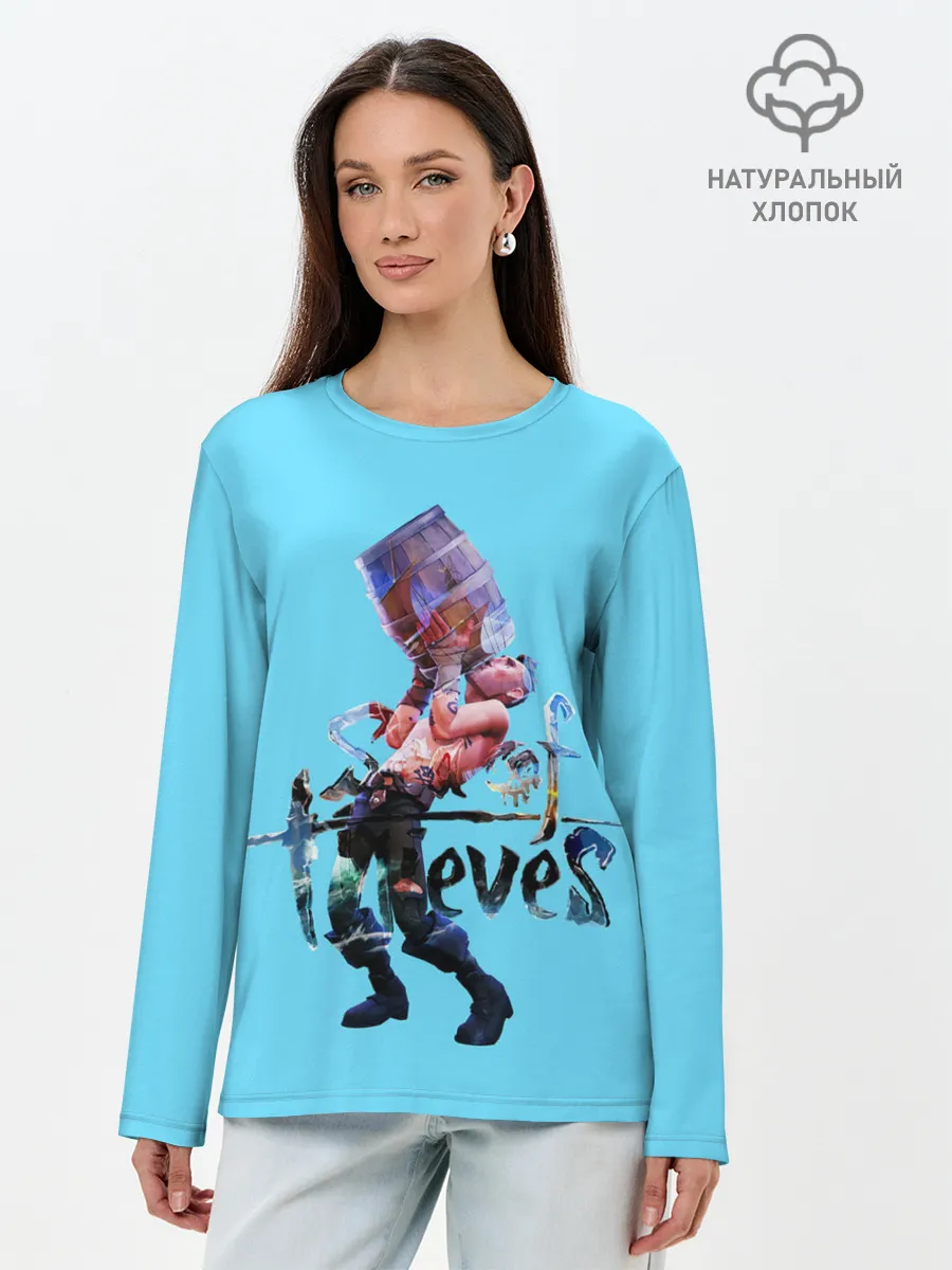 Лонгслив женский. Хлопок / Пират с бочкой рома