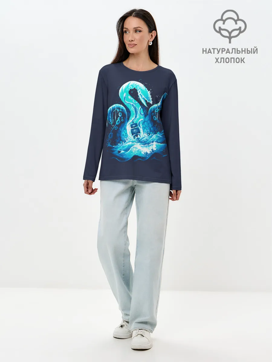 Лонгслив женский. Хлопок / Kraken is here