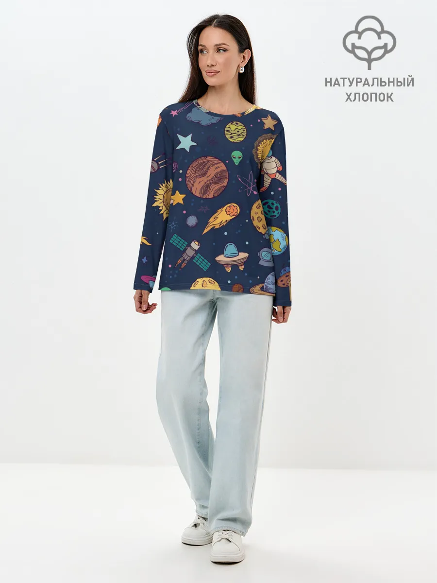 Лонгслив женский. Хлопок / Космический мир