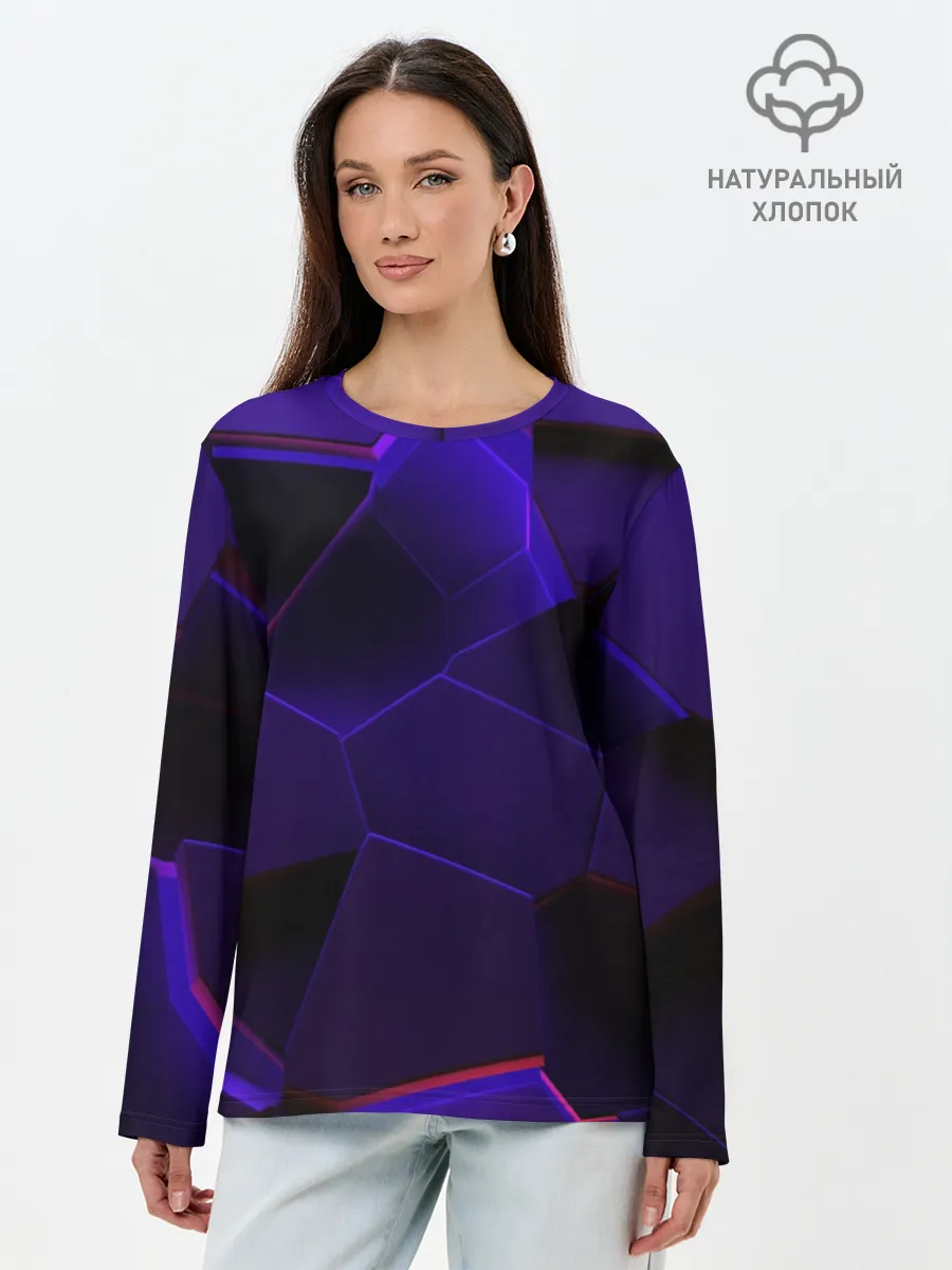 Лонгслив женский. Хлопок / СИНИЕ ПЛИТЫ 3D