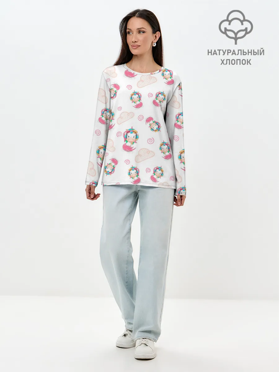 Лонгслив женский. Хлопок / Радужные Единороги