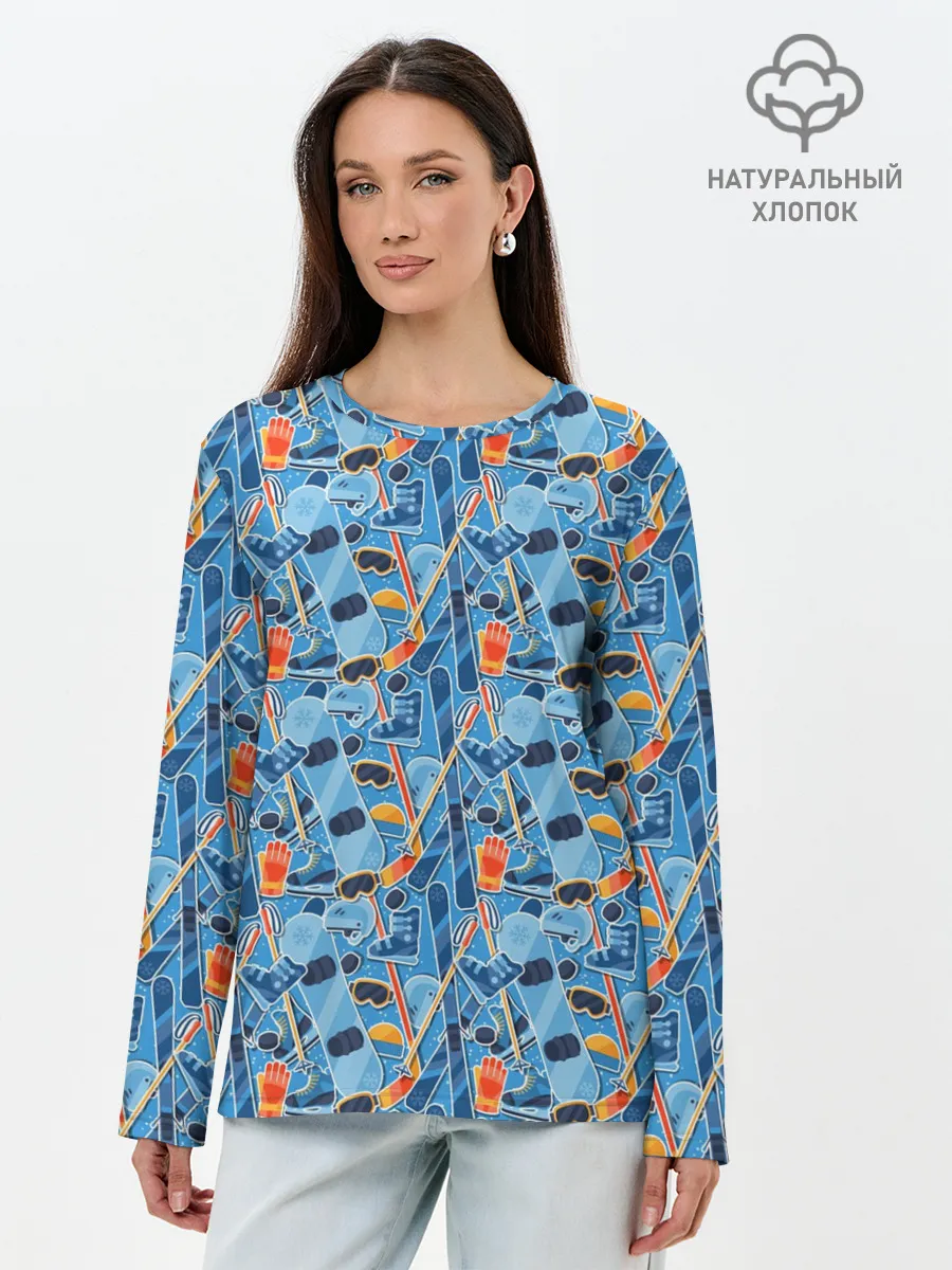 Лонгслив женский. Хлопок / Зимние виды спорта