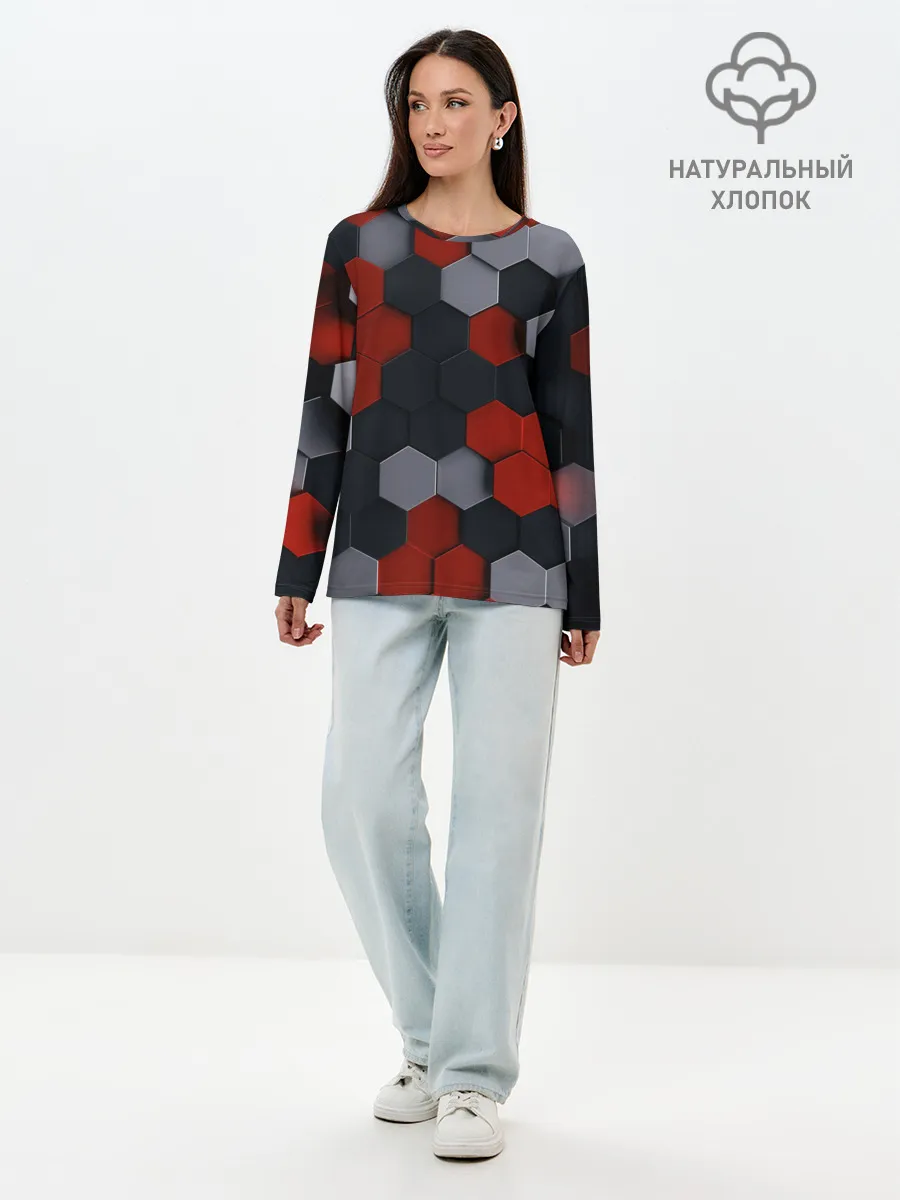 Лонгслив женский. Хлопок / РАЗНОЦВЕТНЫЕ СОТЫ 3D