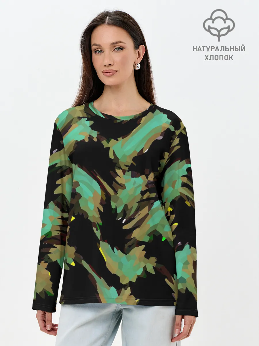 Лонгслив женский. Хлопок / Изумрудные осколки кристаллов