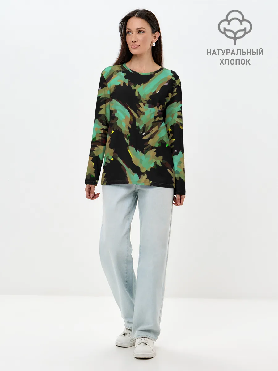 Лонгслив женский. Хлопок / Изумрудные осколки кристаллов