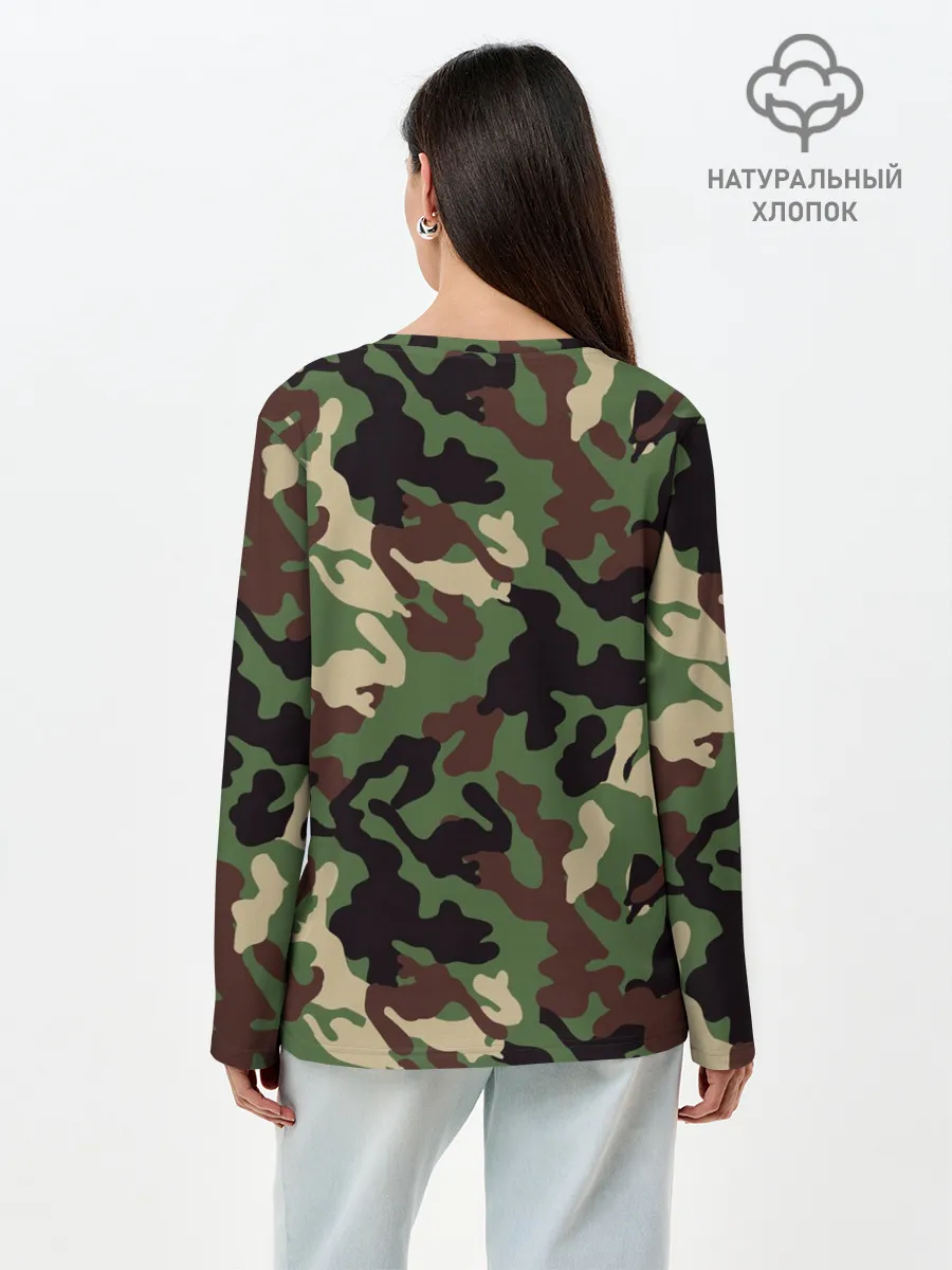 Лонгслив женский. Хлопок / Рыблака камуфляж