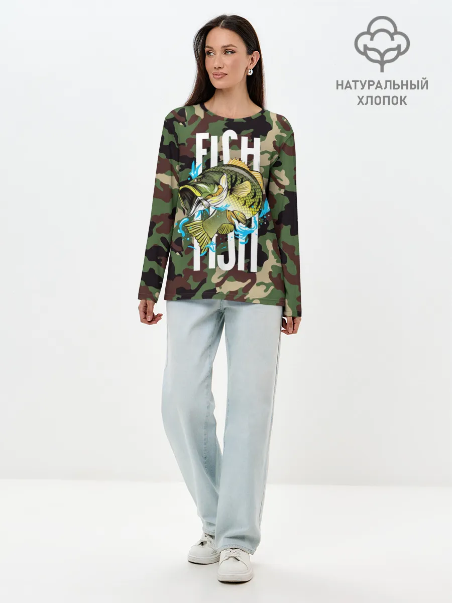 Лонгслив женский. Хлопок / Рыблака камуфляж