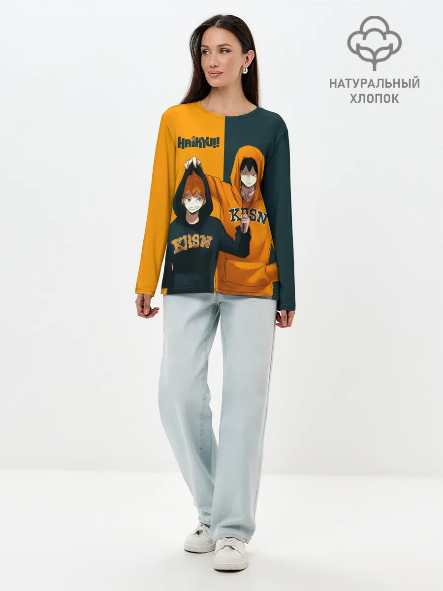 Лонгслив женский. Хлопок / Хината и Кагеяма из Карасуно