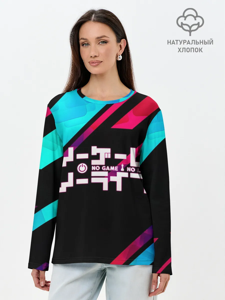 Лонгслив женский. Хлопок / NO GAME NO LIFE LOGO