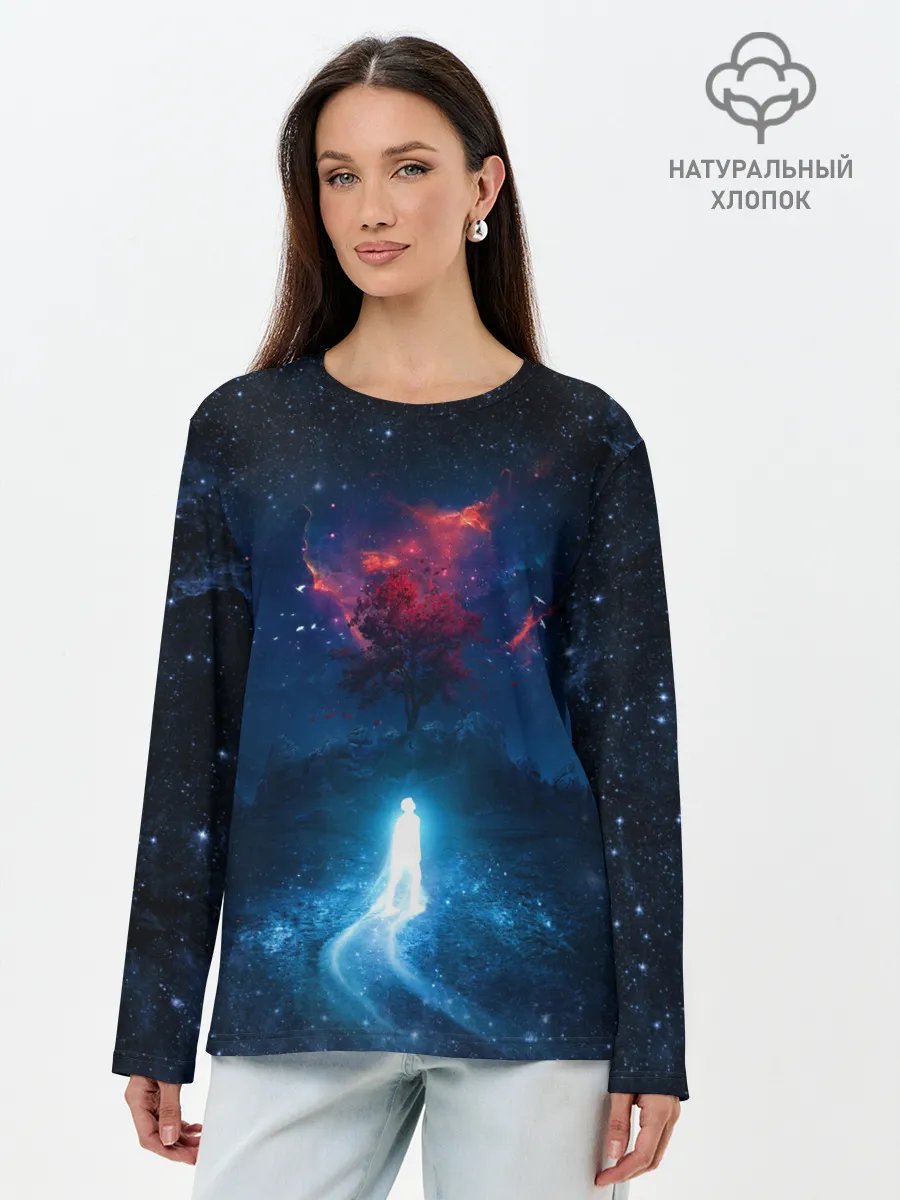 Лонгслив женский. Хлопок / Душа идущая в космос | Soul space
