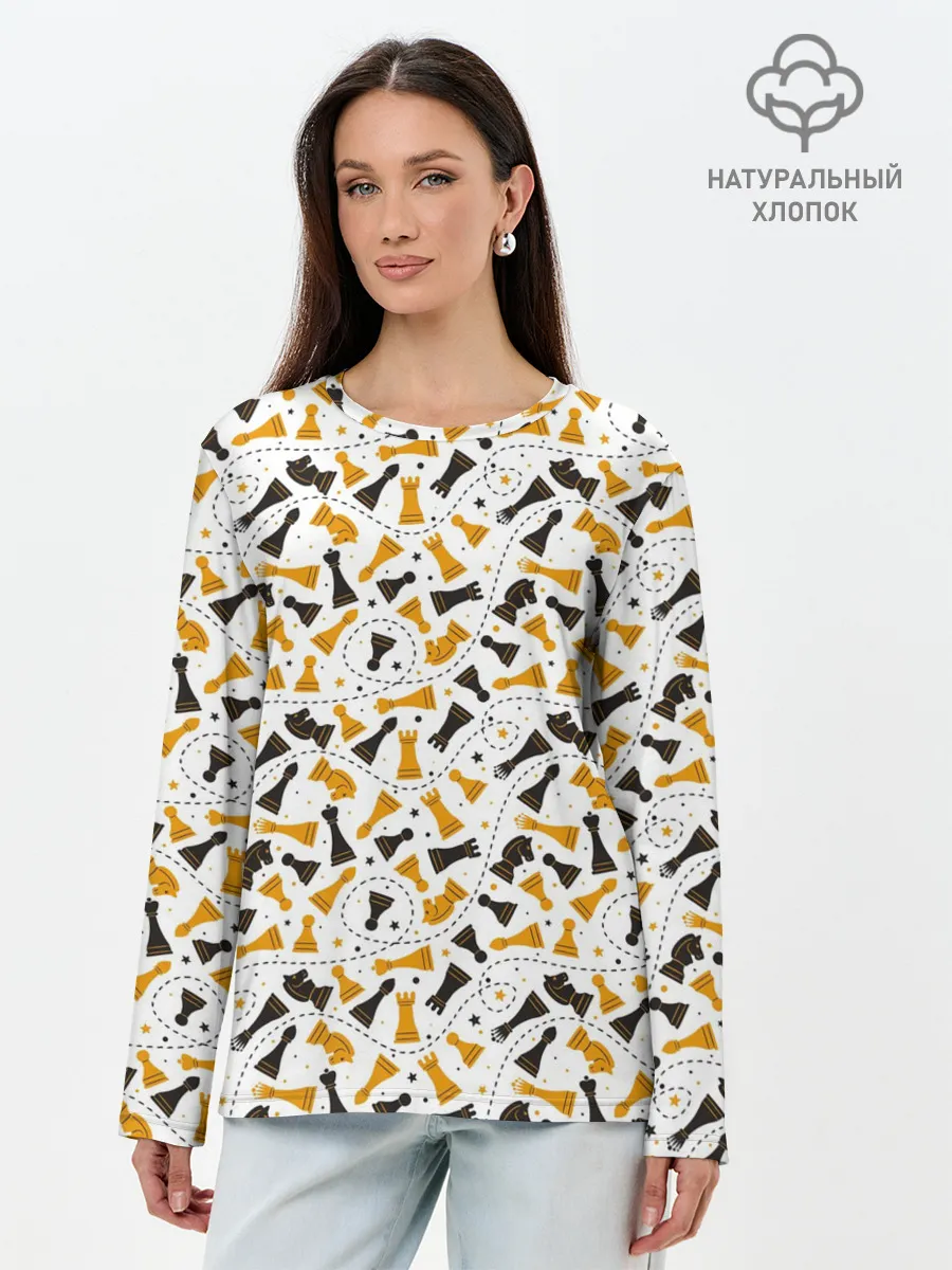 Лонгслив женский. Хлопок / Шахматные Фигуры