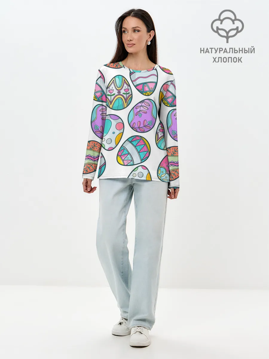 Лонгслив женский. Хлопок / Пасхальные яйца