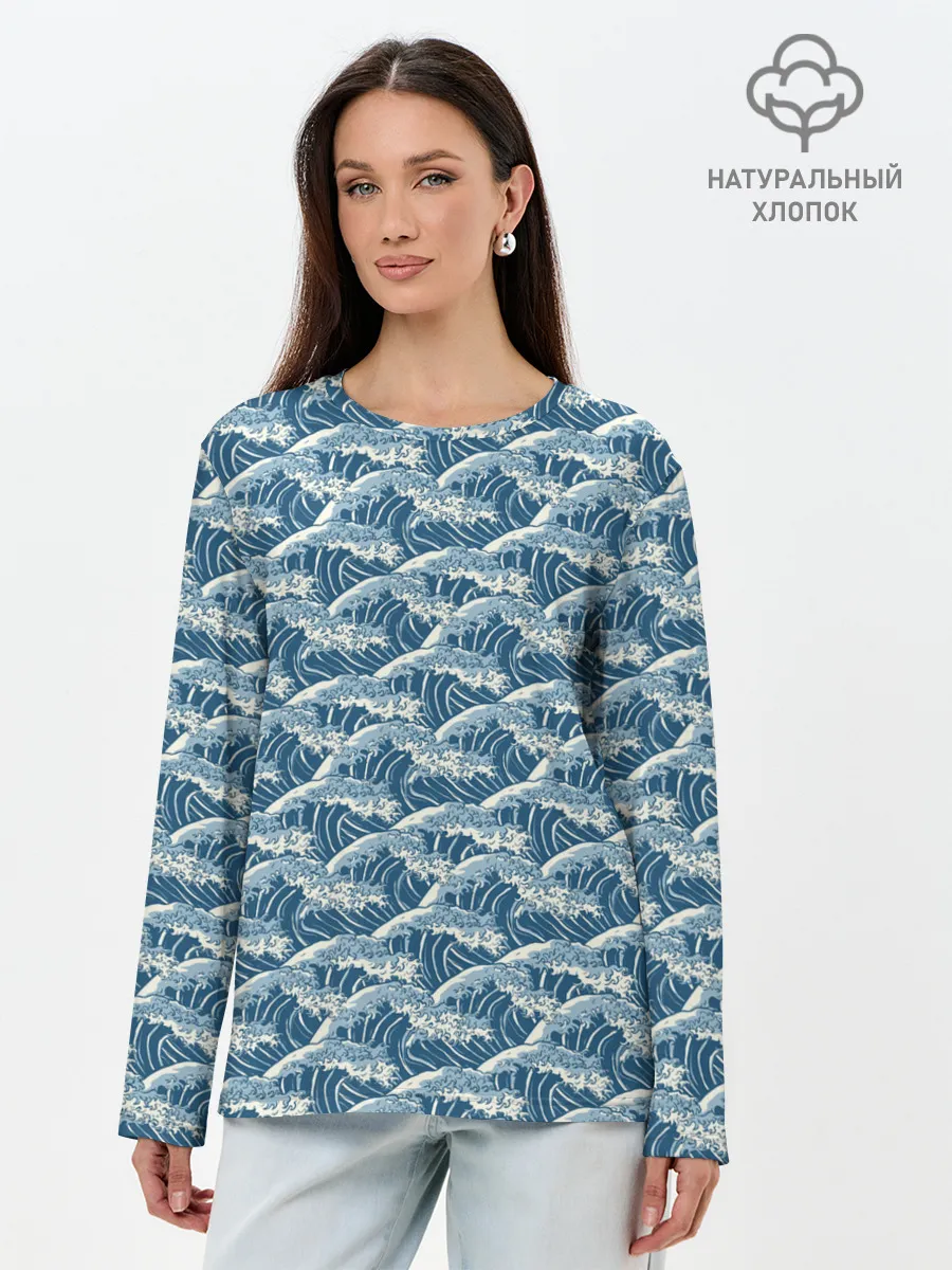 Лонгслив женский. Хлопок / Волны