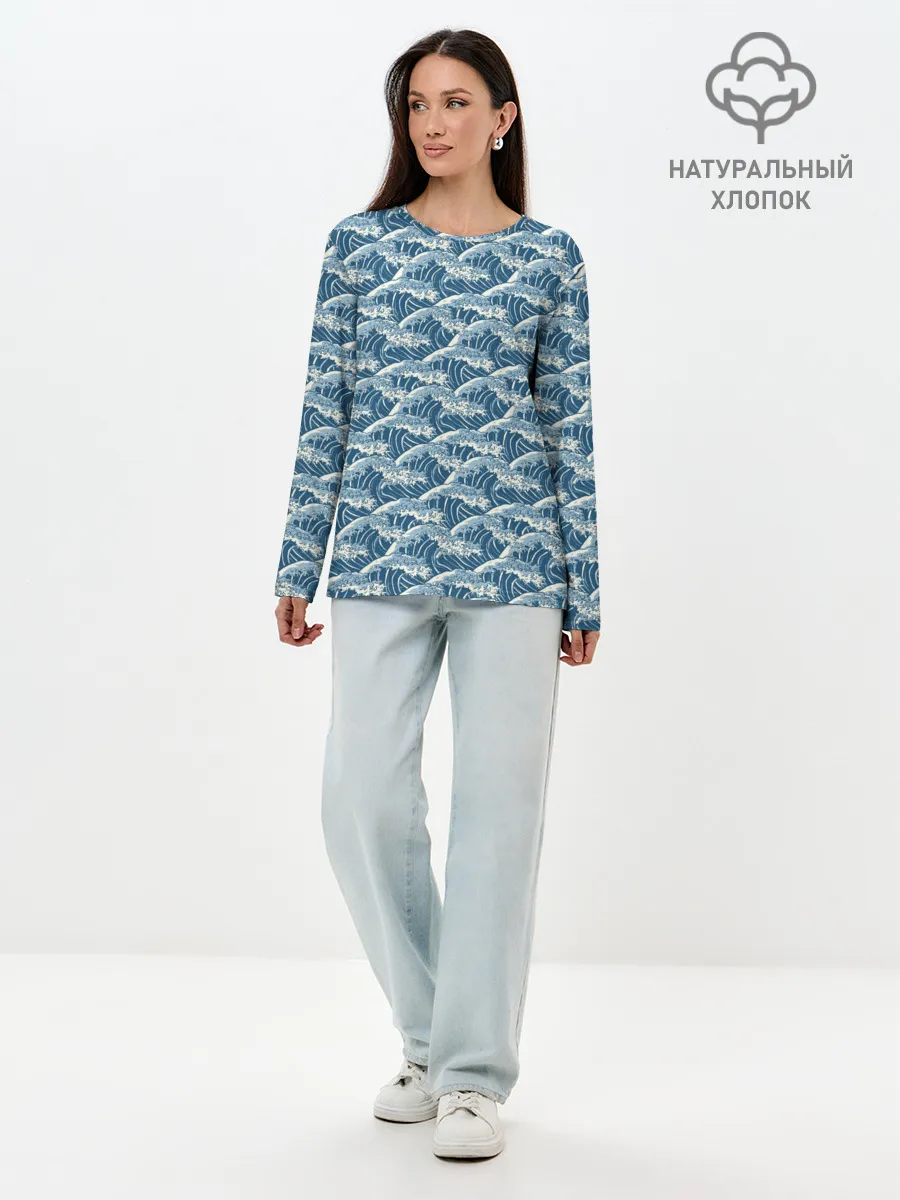 Лонгслив женский. Хлопок / Волны