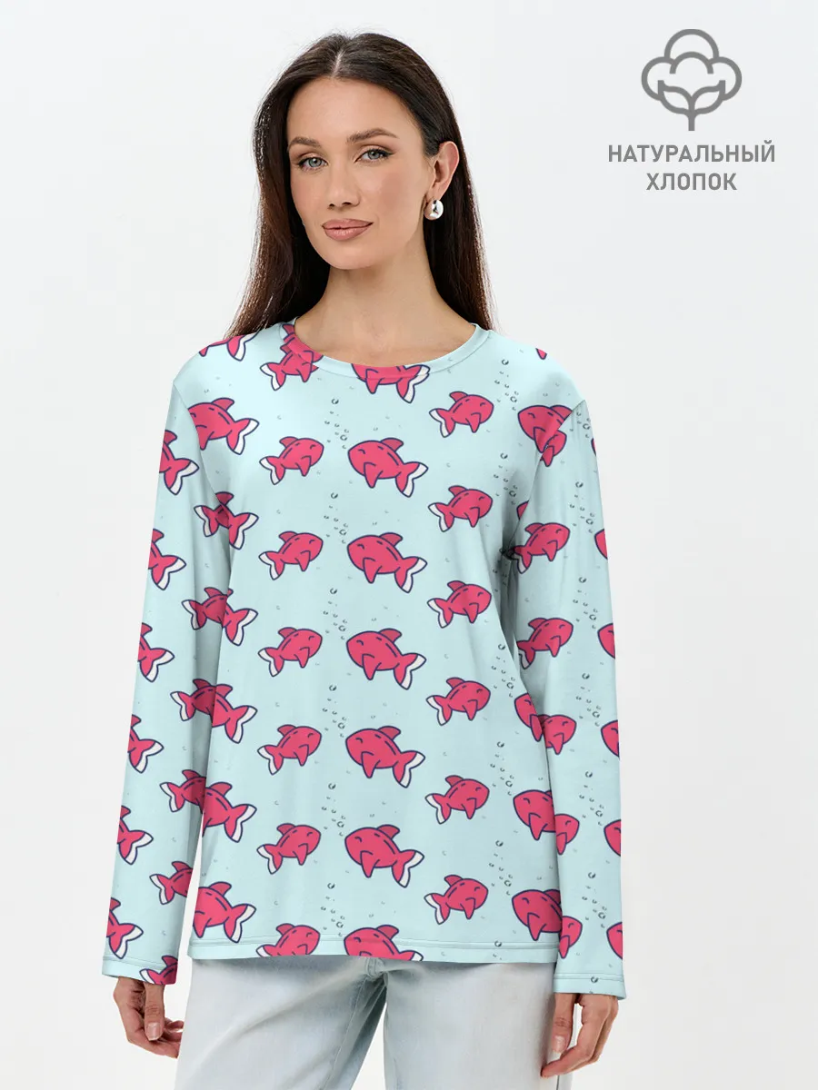 Лонгслив женский. Хлопок / Рыбки