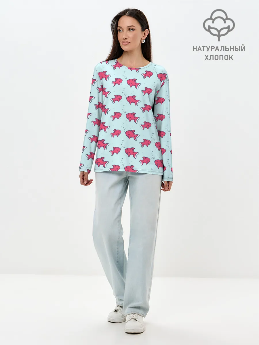 Лонгслив женский. Хлопок / Рыбки