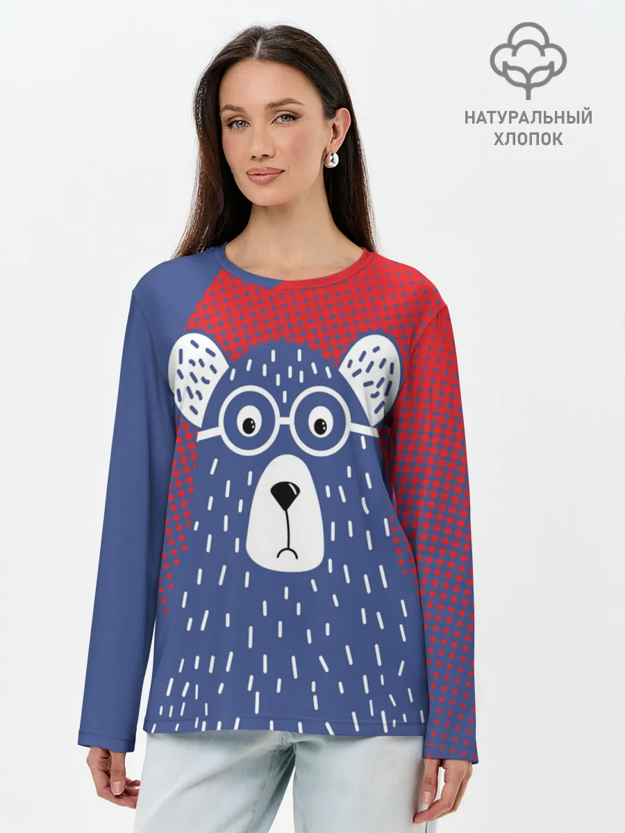 Лонгслив женский. Хлопок / Медведь