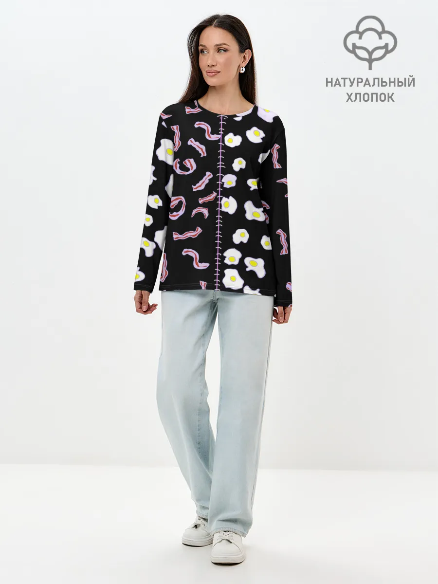 Лонгслив женский. Хлопок / Яичница с беконом