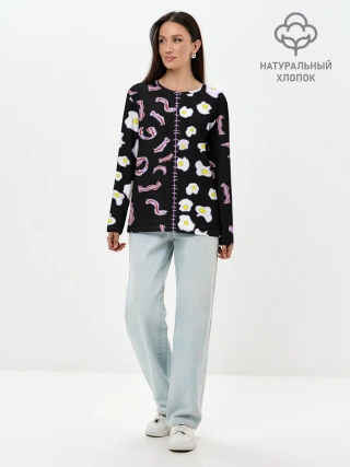 Лонгслив женский. Хлопок / Яичница с беконом