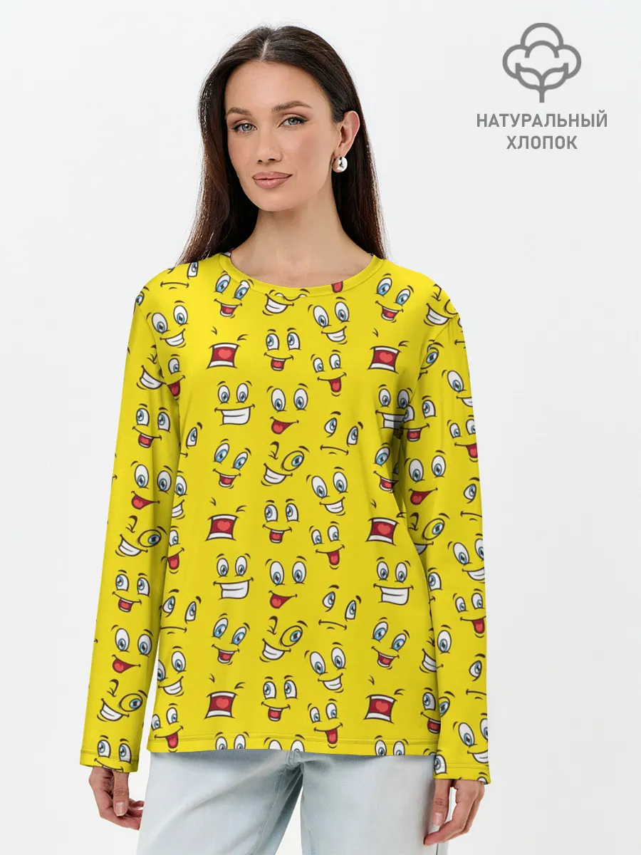 Лонгслив женский. Хлопок / Забавные Лица