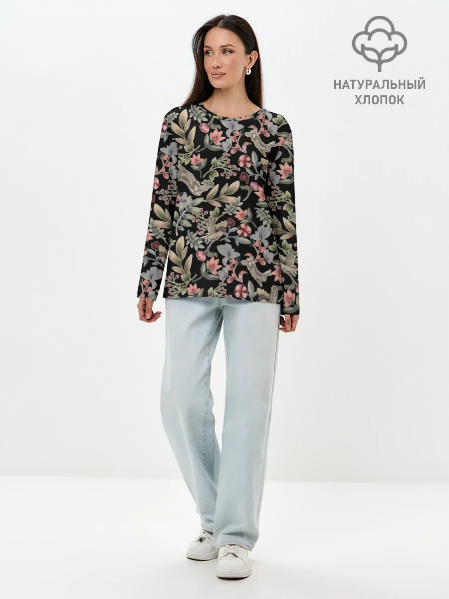 Лонгслив женский. Хлопок / Кролик и Синичка