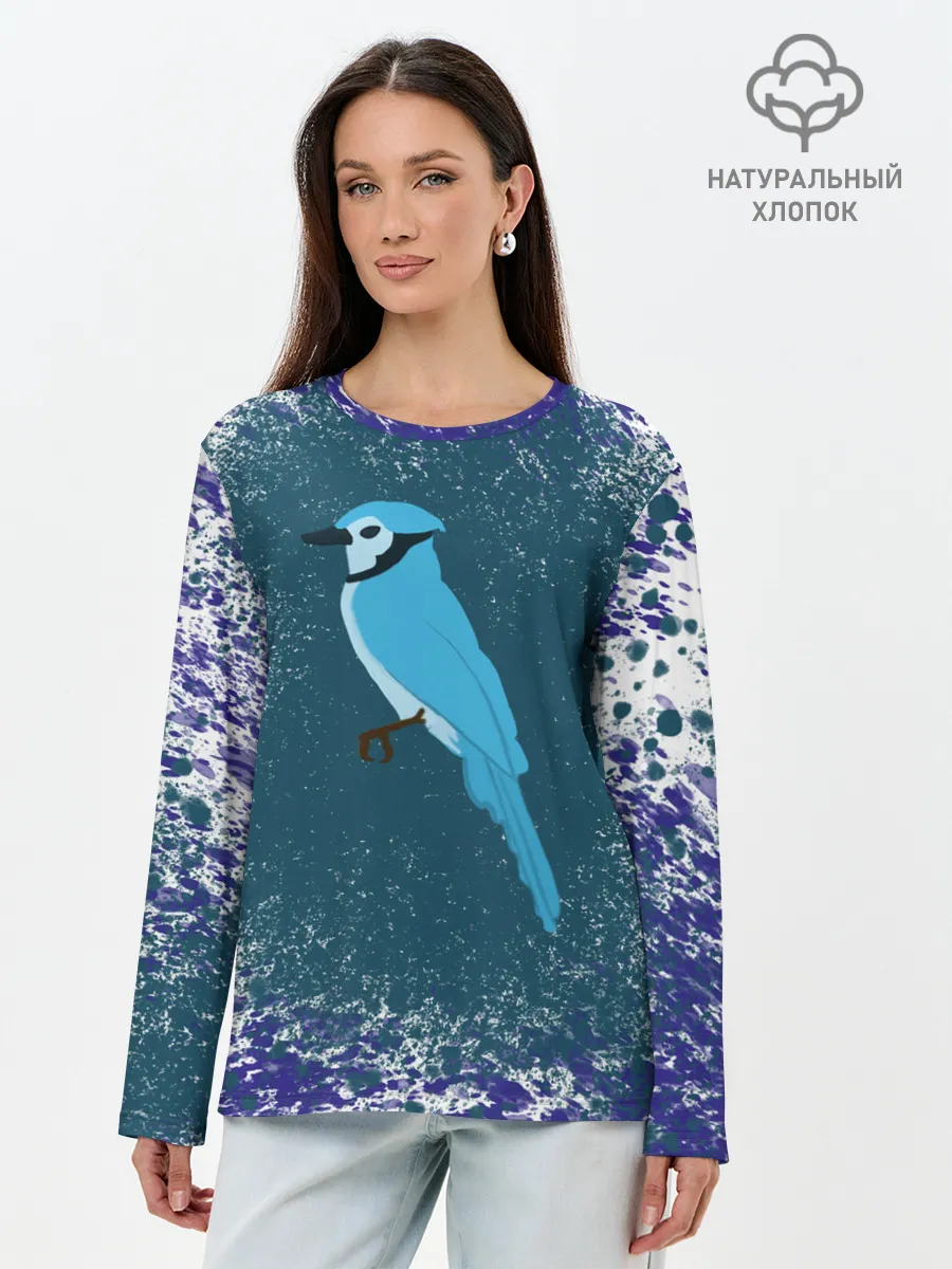 Лонгслив женский. Хлопок / Голубая сойка