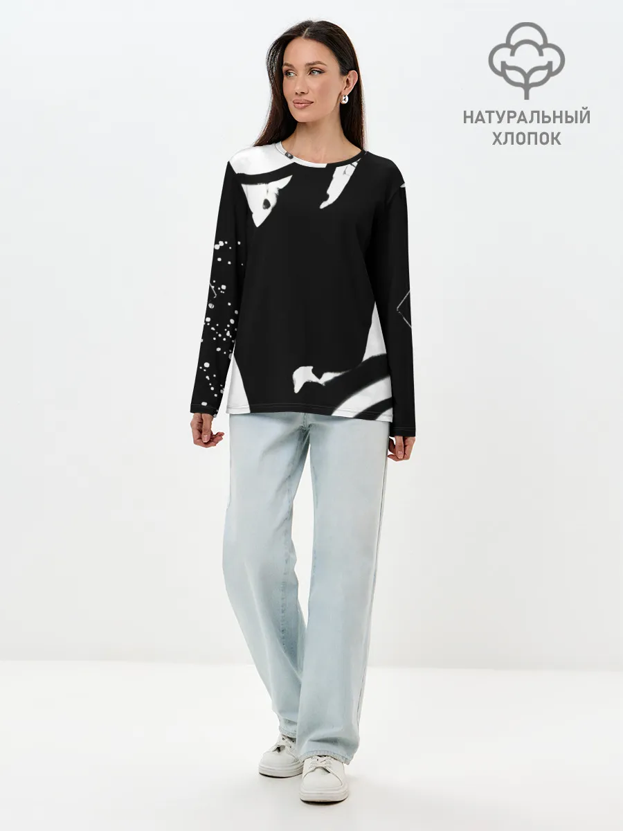 Лонгслив женский. Хлопок / Надпись на спине, каллиграфия