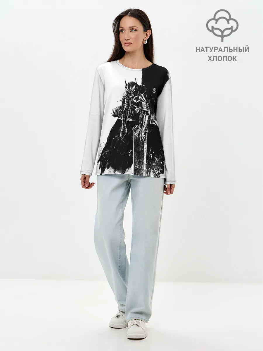 Лонгслив женский. Хлопок / Берсерк черно-белый
