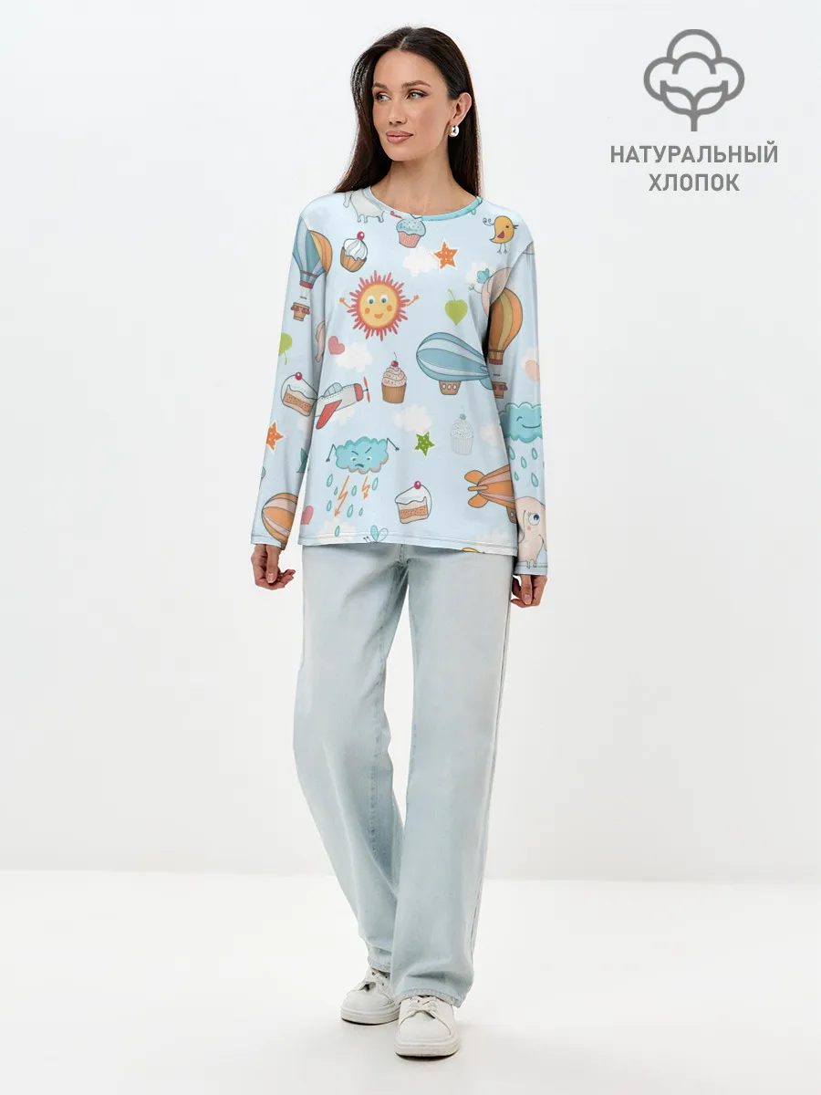 Лонгслив женский. Хлопок / Детские рисунки