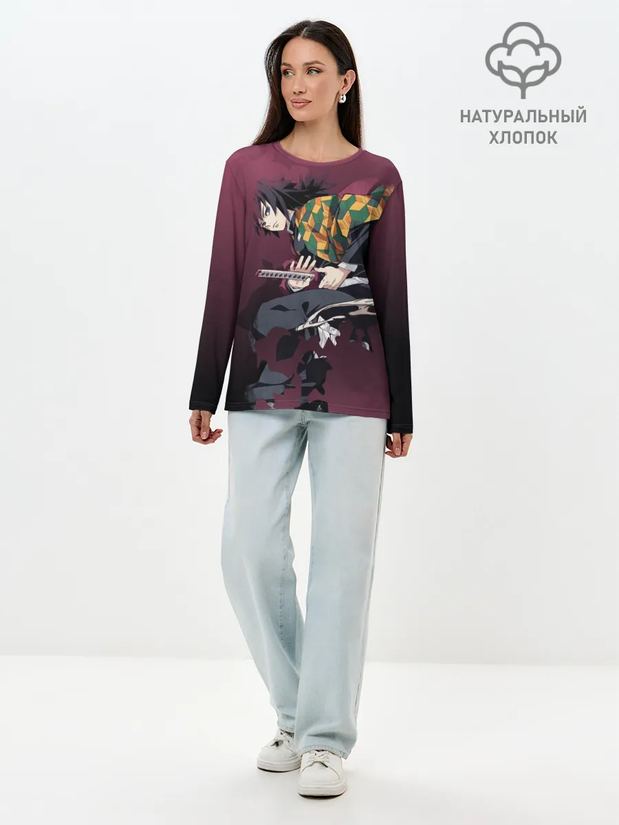 Лонгслив женский. Хлопок / Клинок, рассекающий демонов