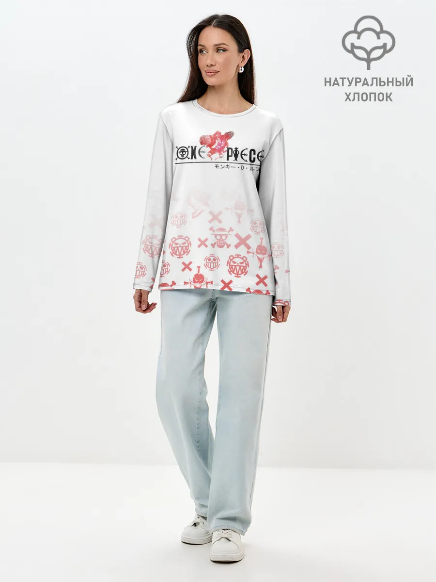 Лонгслив женский. Хлопок / One Piece. резиновый Луффи