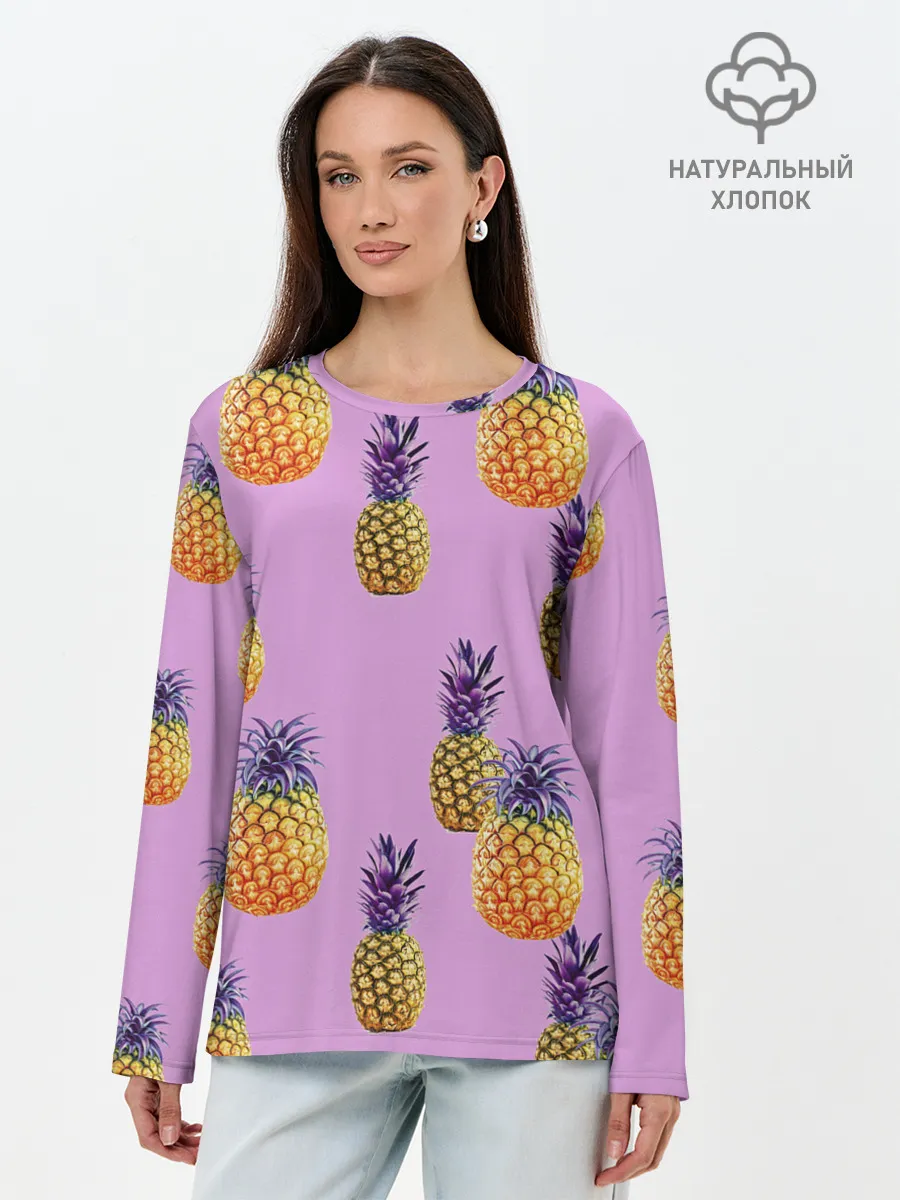 Лонгслив женский. Хлопок / Ананасы