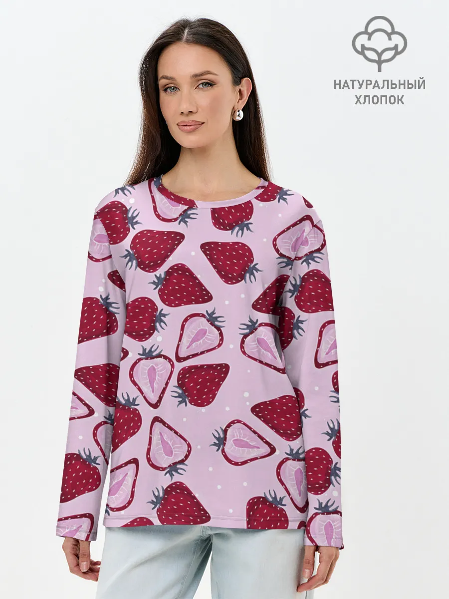 Лонгслив женский. Хлопок / Клубничка
