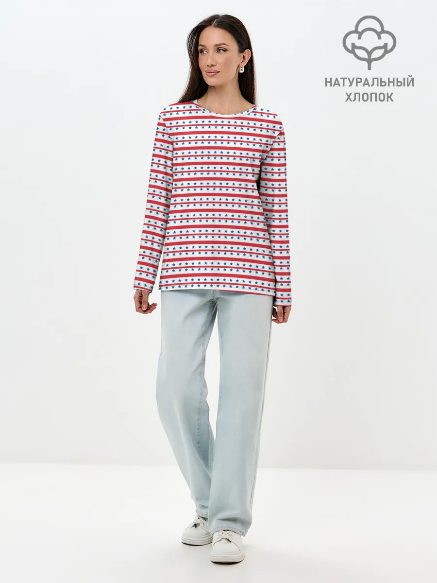 Лонгслив женский. Хлопок / Звезды с полосками