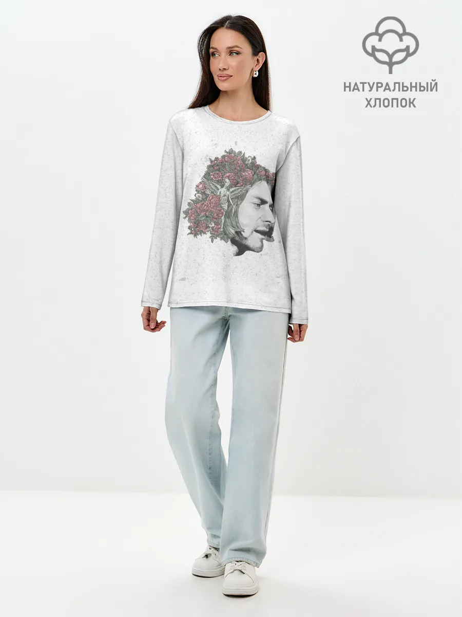 Лонгслив женский. Хлопок / Цветы в волосах