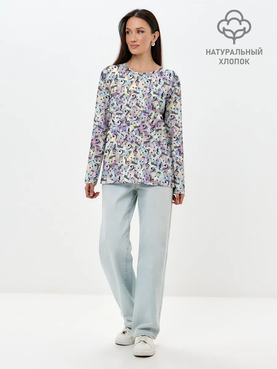 Лонгслив женский. Хлопок / Музыкальные Ноты