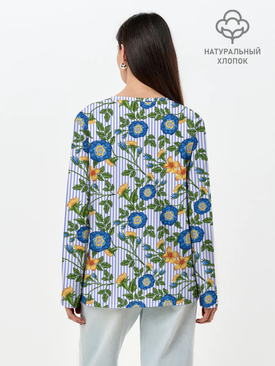 Лонгслив женский. Хлопок / Цветочки