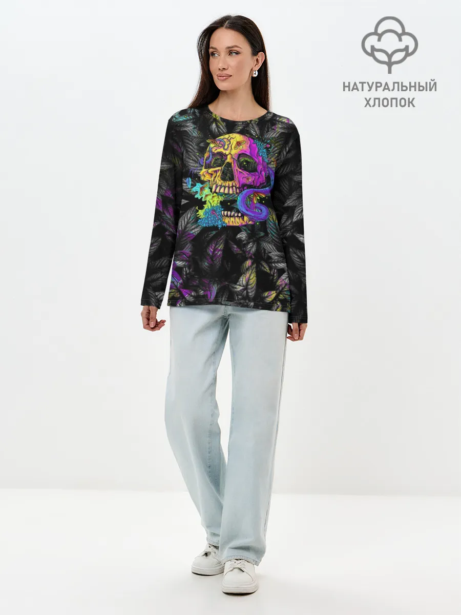 Лонгслив женский. Хлопок / Череп / Психоделика