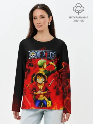 Лонгслив женский. Хлопок / Зоро и Луффи в огне One Piece