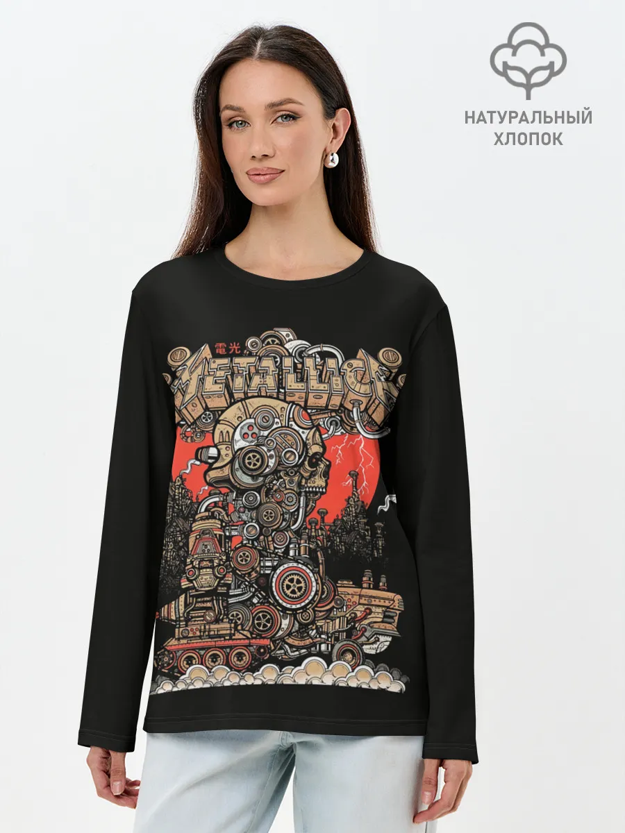 Лонгслив женский. Хлопок / Стимпанк Металлика