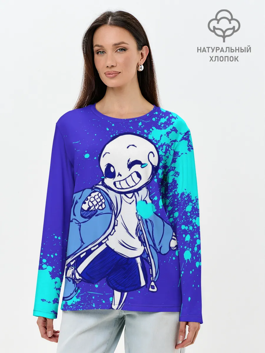 Лонгслив женский. Хлопок / UNDERTALE SANS BLUE