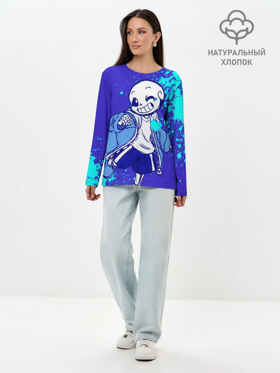 Лонгслив женский. Хлопок / UNDERTALE SANS BLUE