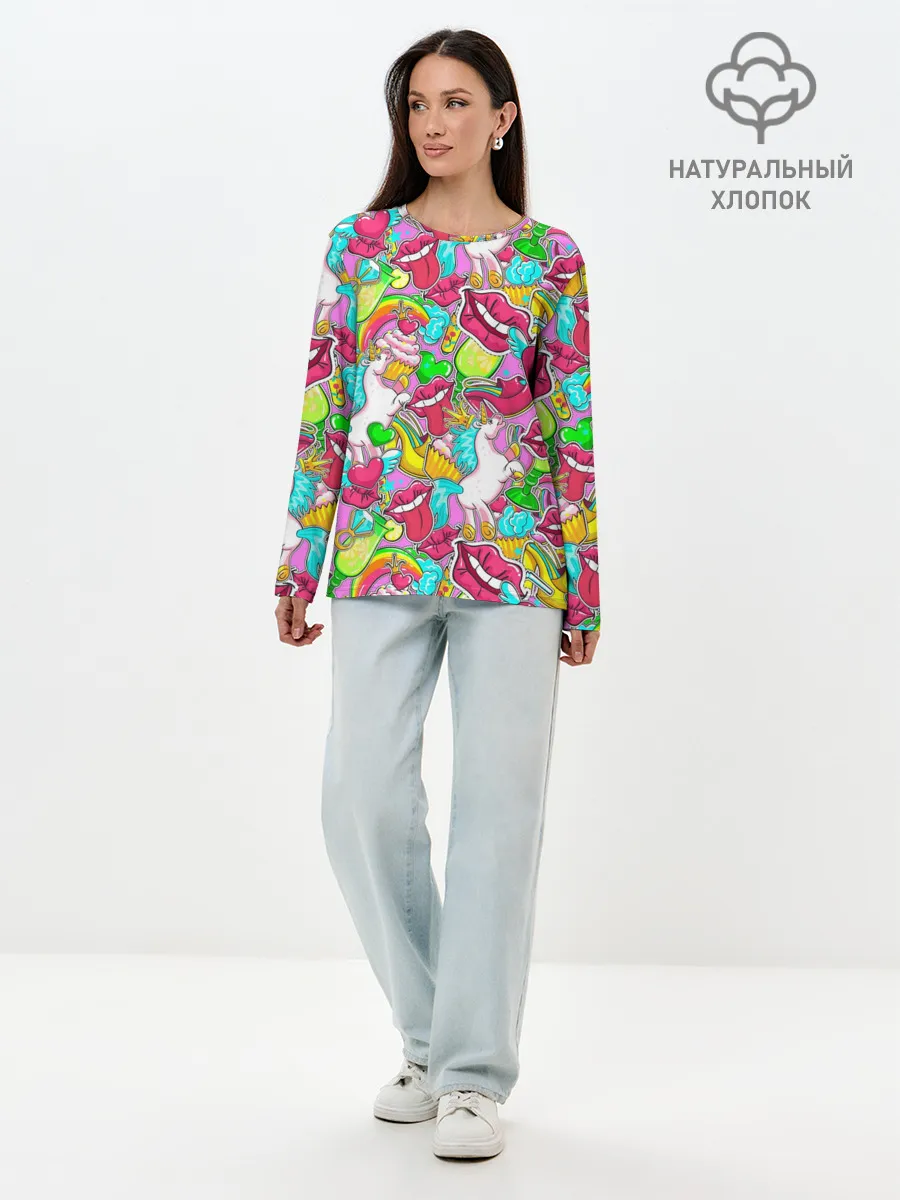 Лонгслив женский. Хлопок / Губы фреш