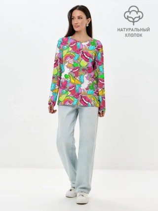 Лонгслив женский. Хлопок / Губы фреш